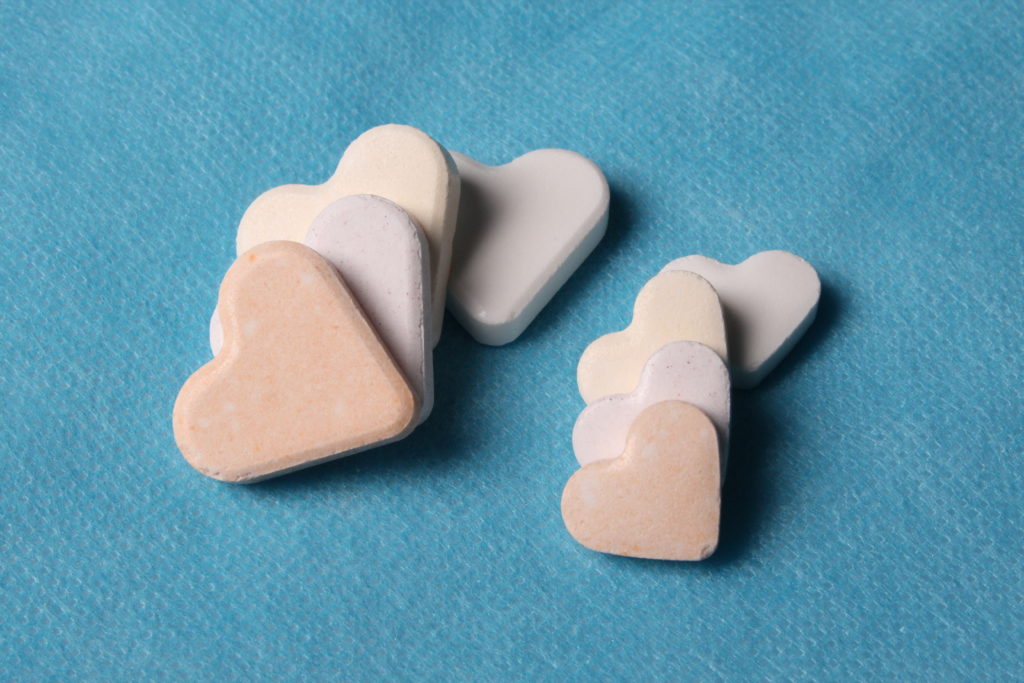 Dextrose tablets heart-shaped fruit